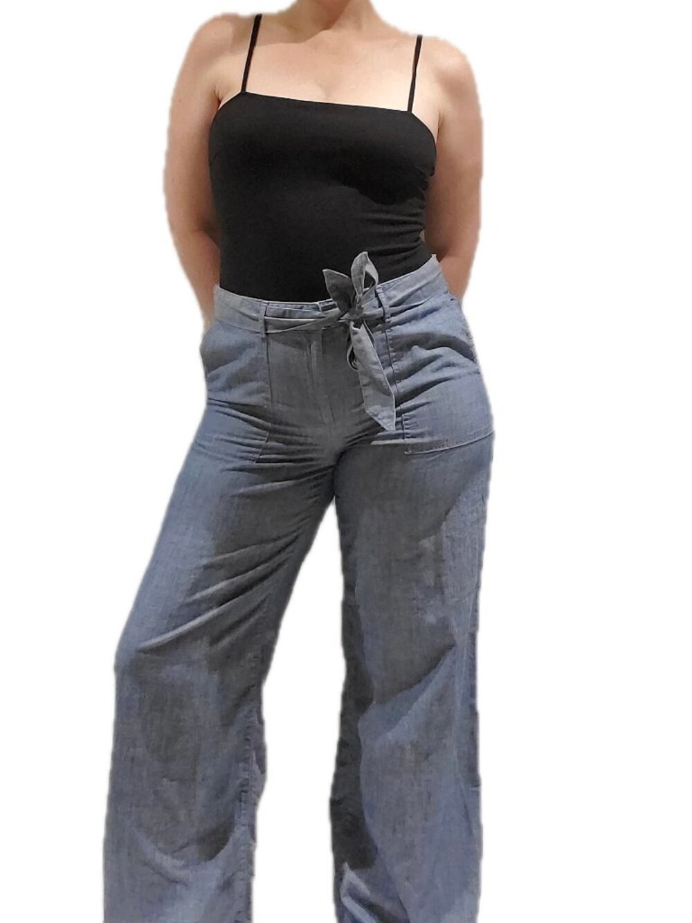 Banana Republic Blue Gray High Waisted Wide Leg Tie Waist Pants Size 12